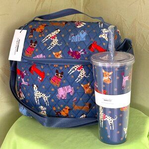 VERA BRADLEY BARK PARK DOGS LUNCH CROSSBODY BAG + TUMBLER (SET):NWT DOGS
